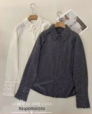 Ζακέτα από μαλλί-κάσμιρ με γιακά Peter Pan, μονόχρωτη πλεκτή κατασκευή, κομψό επαγγελματικό στυλ, Χειμώνας 2025