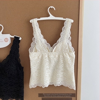 Βαμβακερή δαντελένη bralette με 3/4 κύπελλο, V-λαιμό, φλοράλ δαντέλα, σταθερές τιράντες, μπορεί να φορεθεί ως εξωτερικό ένδυμα