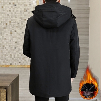 Ανδρικό μπουφάν με κουκούλα, μεσαίου μήκους, γέμισμα από 70% βαμβάκι; εξωτερικός πολυεστέρας; φερμουάρ; επένδυση βαμβάκι