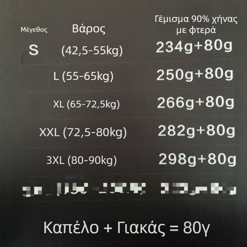 Unisex χειμερινό μπουφάν με κουκούλα, κοντό μήκος, νάιλον ύφασμα, γέμισμα από λευκό χήνας down 86–90%, όγκος down 650, με φερμουάρ, αεριζόμενο, ανθεκτικό στον άνεμο και στο νερό