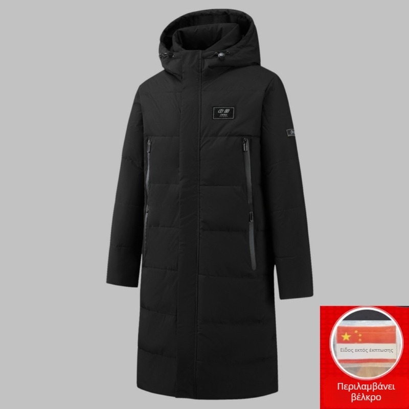 Μακρύ χειμερινό μπουφάν από πούπουλα, unisex, με γραφένιο και κουκούλα