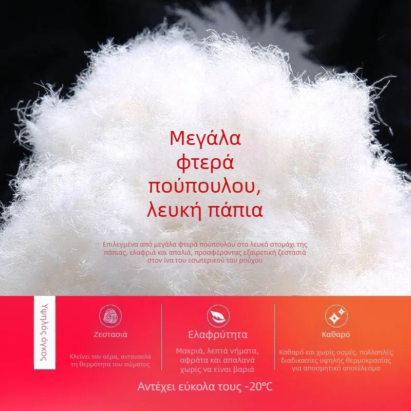 Ανδρικό πουπουλένιο μπουφάν με κουκούλα, μακρύ, αδιάβροχο, περιεκτικότητα πούπουλου 51-55%, πούπουλο πάπιας