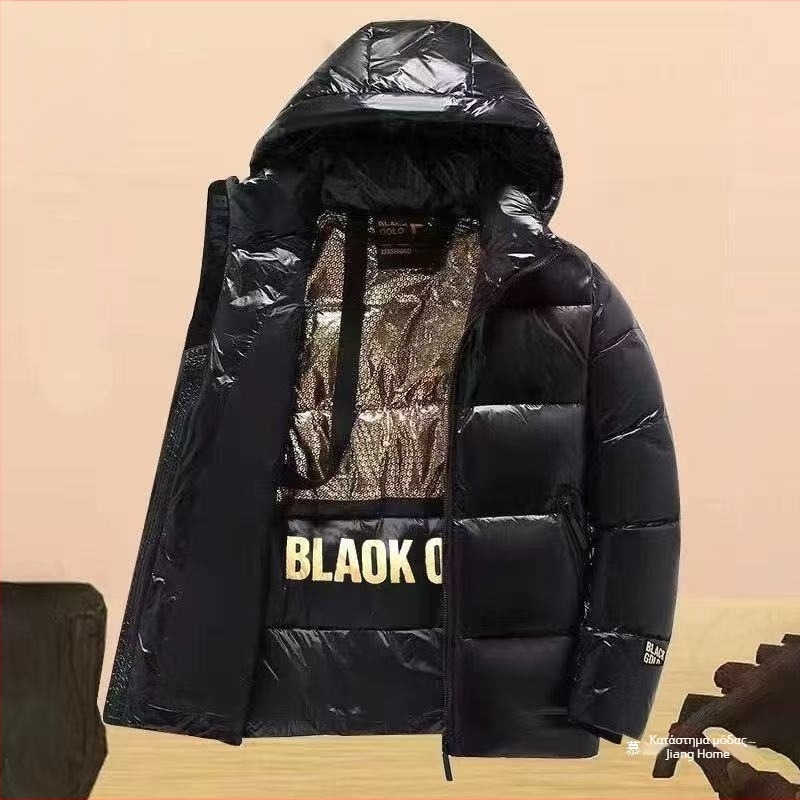 Ανδρικό πουπουλένιο μπουφάν με κουκούλα, μακρύς σχεδιασμός, 100% goose down, παχιά μόνωση, πολυεστερικό ύφασμα