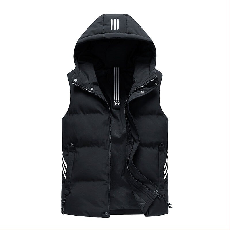 Ανδρικό γιλέκο με επένδυση από βαμβάκι και κουκούλα, κολάρο τύπου stand, πολλαπτές τσέπες, παχιά μόνωση, πολυεστερικό ύφασμα