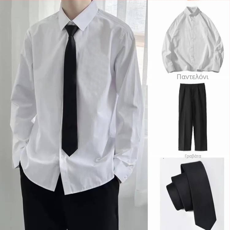 Unisex λευκό πουκάμισο τεσσάρων εποχών, casual business ύφος, χαλαρή εφαρμογή, plus size, στυλ κολλεγίων