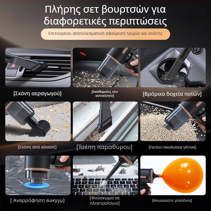 Χειροκίνητος ασύρματος καθαριστής αυτοκινήτου και οικίας με ενσωματωμένο φυσητήρα και αναρρόφηση, 120W, 4000Pa, επαναφορτιζόμενος και ασύρματος