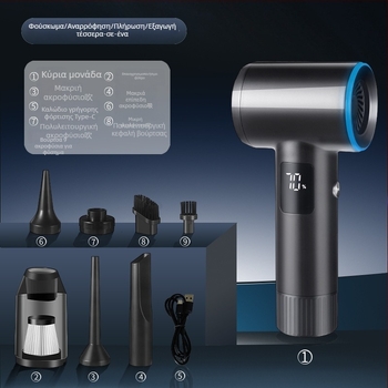 Χειροκίνητος αυτοκινητικός σκονιστήρας, χωρίς ψήκτρες, τρία σε ένα, 7.4V, 90W, 5500Pa, ασύρματος