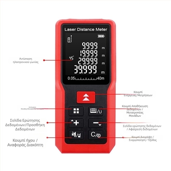 Nomi ME Series φορητός μετρητής απόστασης λέιζερ με υπέρυθρη μέτρηση, κατάλληλος για εσωτερικούς και εξωτερικούς χώρους — μοντέλα ME40/ME60/ME80/ME100