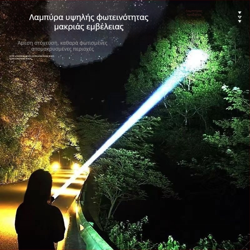 P900 επαναφορτιζόμενος φακός LED, εξωτερικός ζουμ προβολέας, 100W, λειτουργία Power Bank