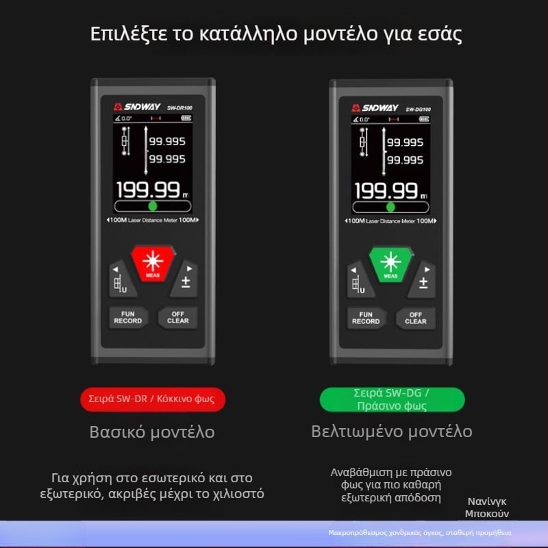 SNDWAY SW-DR60 Αμφίδρομος μετρητής απόστασης με λέιζερ, εμβέλεια 100 m (μονή κατεύθυνση) / 200 m (διπλή κατεύθυνση), ακρίβεια ±2 mm + d×10 000, για εσωτερικές μετρήσεις μήκους και ύψους.