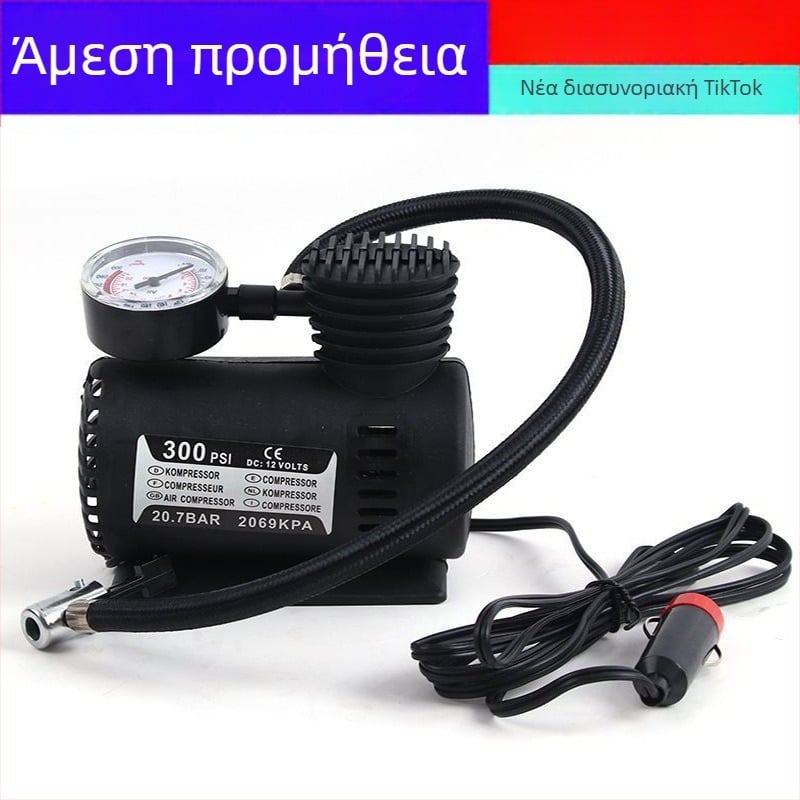 12V Μίνι Αντλία Αέρα Αυτοκινήτου Με Μετρητή Πίεσης, 100W, 25 L/min, Τροφοδοσία από Αναπτήρα Αυτοκινήτου