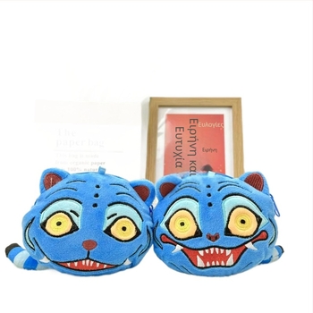 Τίγρης-θεματισμένη κούκλα από βελούδο με θήκη για νομίσματα, θήκη για ακουστικά και μπρελόκ - κοντό βελούδινο ύφασμα, γέμισμα PP βάμβακι, Unisex, παραμετροποιήσιμα δείγματα