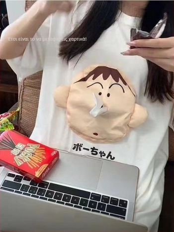 Unisex κοντομάνικη φανέλα από βαμβάκι 95%+ με anime κολλάζ σχέδιο, χαλαρή γραμμή, στρογγυλός λαιμός, μεσαίο μήκος