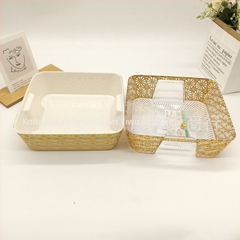 Πλαστικός δίσκος φρούτων με χαραγμένο μοτίβο λουλουδιών, τετράγωνος διαφανής, με καπάκι, στυλ λουξ ρετρό