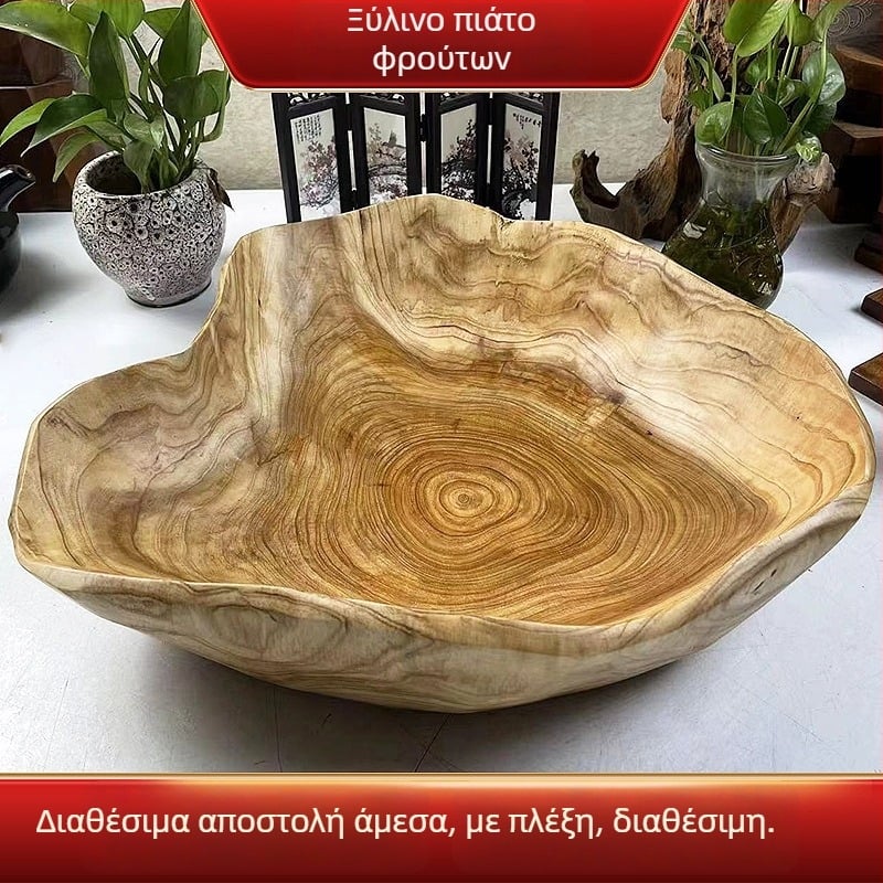 Τετράγωνο ξύλινο πιάτο φρούτων από έλατο – Νέο Κινέζικο στυλ, Πρώτης κατηγορίας ποιότητα, Wan Mu Tang Root Art
