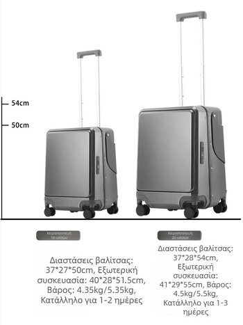 Παιδικός αποσκευών για ταξίδια με μπροστινό άνοιγμα και λειτουργία καθίσματος, PC περίβλημα, TSA συνδυαστική κλειδαριά, θύρα USB, προστασία RFID