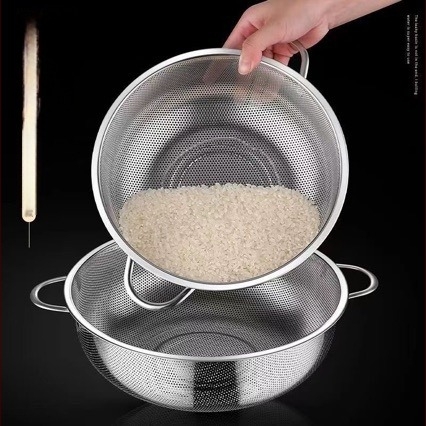 Ανοξείδωτο ατσάλι για κουζίνα, καλάθι για πλύσιμο λαχανικών και φρούτων, κυκλικό σουρωτήρι με μικρές οπές, ενισχυμένος σχεδιασμός