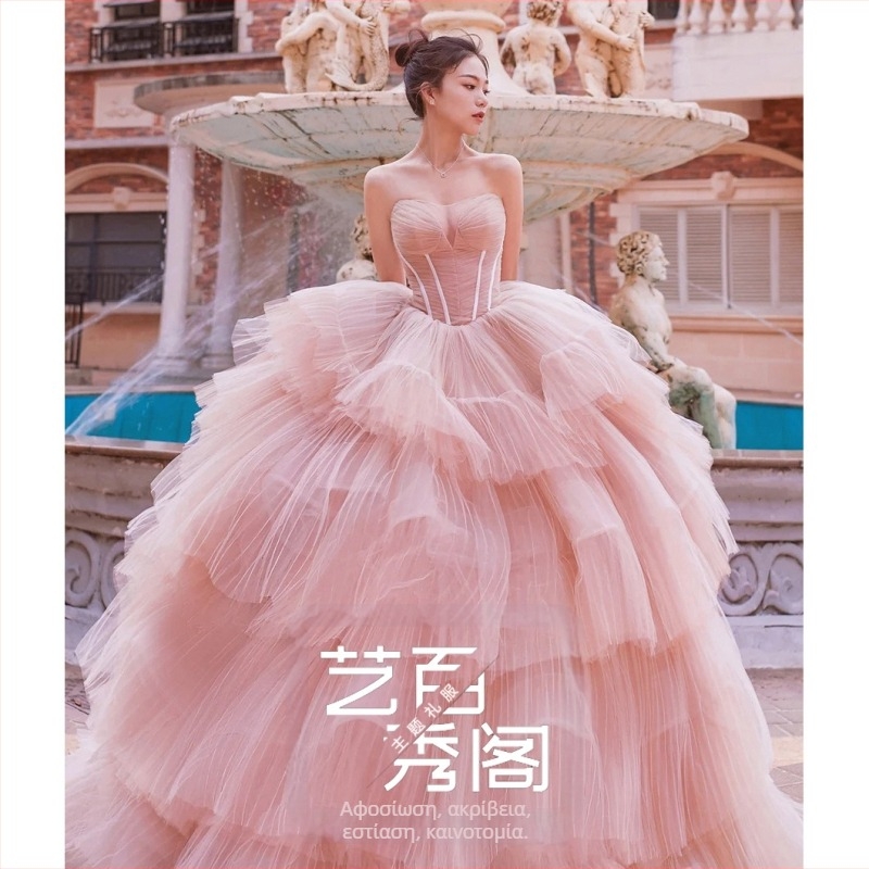 Νυφικό χωρίς τιράντες, χωρίς μανίκια, μακριά φούστα, ψηλή μέση, πολυεστερικό ύφασμα