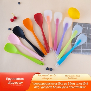 Σιλικόνης κουτάλα σαλάτας με διαφανή κεφαλή σε σχήμα ράμφους πάπιας και σπατουλάκι ανάμειξης για μαγείρεμα