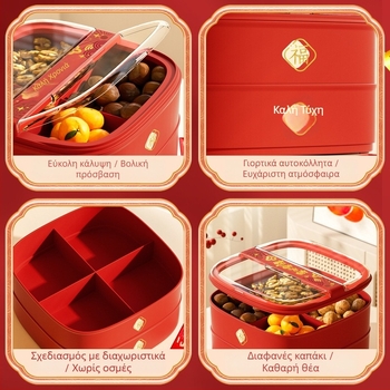 Πλαστικός δίσκος φρούτων – εορταστικός διαμερισμένος δίσκος για σνακ, ξηρούς καρπούς και καραμέλες, μάρκα Yibaijia, κυκλοφόρησε το 2024, υψηλής ποιότητας