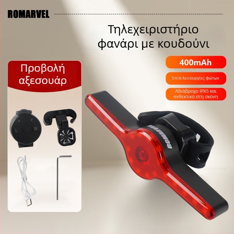 ROMARVEL Φανάρι ουράς ποδηλάτου με τηλεχειριστήριο, LED αισθητήρα φρένων και προειδοποιητικό φως για ποδήλατα βουνού και δρόμου