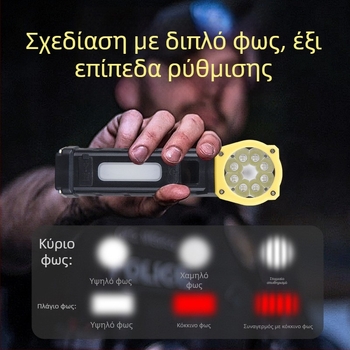 Αναδιπλούμενο επαναφορτιζόμενο φως εργασίας με μαγνήτη και φως σκηνής, COB LED 500 lm, μπαταρία 18650, IP45