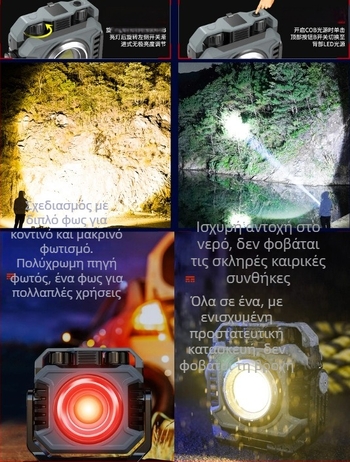 LED φως κατασκήνωσης με μαγνητική βάση, φορητό και επαναφορτιζόμενο, 20W, 3.7V, συνεχής ρύθμιση φωτισμού