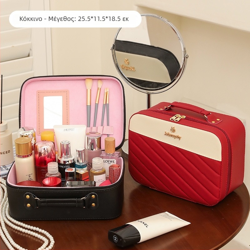 Τσάντα καλλυντικών για ταξίδι, υψηλής χωρητικότητας, Unisex (Υλικό PU, φερμουάρ, κυκλικοί τροχοί, αδιάβροχη, βάρος 550 g)