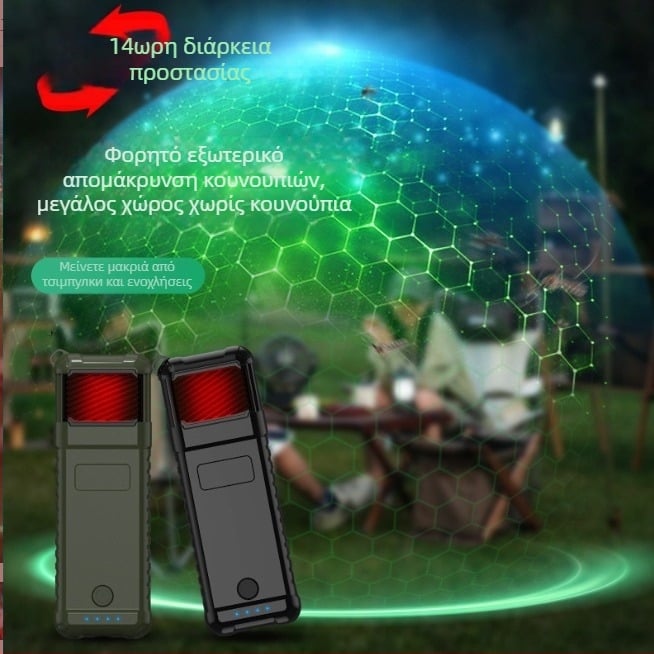 Λάμπα USB για εξόντωση κουνουπιών, κατάλληλη για εσωτερικούς/εξωτερικούς χώρους, επαναφορτιζόμενη, αυτονομία 8–12 ωρών, μπαταρία 1500 mAh+