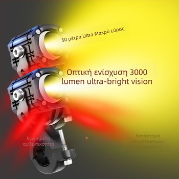 Φακός προβολέας μοτοσικλέτας με εφέ Μάτι Διαβόλου, εξαιρετικά φωτεινός, δέσμη μακριά/κοντά, προσαρμογή LED, λειτουργία φλας