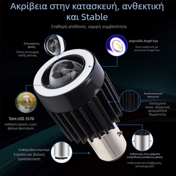 Προβολέας LED μοτοσικλέτας με φακό, αλουμινένιο σώμα, 12V, IP67, μοντέλο Motor308