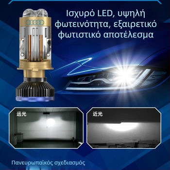 H4 LED προβολέας αυτοκινήτου με ενσωματωμένη λειτουργία μακρινής και κοντινής δέσμης, 70W, 8000LM
