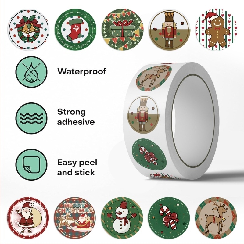 Yihe Gingerbread Man Χριστουγεννιάτικα αυτοκόλλητα σε ρολό για DIY θήκη κινητού, αδιάβροχο PVC, γλυκό στυλ, 45 g, εκτύπωση