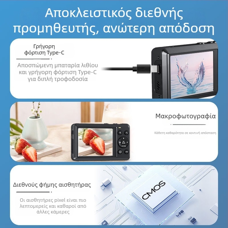 CCD ψηφιακή κάμερα με 16x ψηφιακό ζουμ, αισθητήρας 16MP, ανάλυση 4608x2560, οθόνη LCD 2,8 ιντσών, USB 2.0