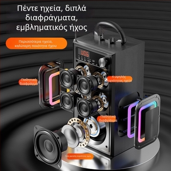 Ασύρματο Bluetooth ηχείο για οικιακή και εξωτερική χρήση, 80W, σύστημα 5 οδηγών, ενσωματωμένη μπαταρία 2000–4000mAh, Bluetooth 5.3, IPX3 αδιάβροχο