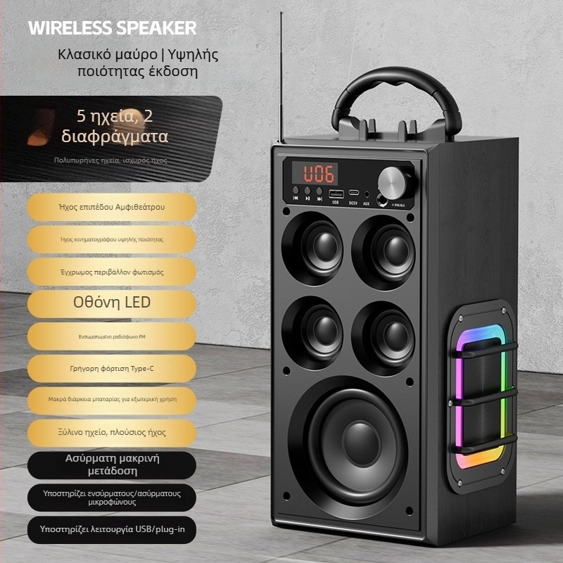 Ασύρματο Bluetooth ηχείο για οικιακή και εξωτερική χρήση, 80W, σύστημα 5 οδηγών, ενσωματωμένη μπαταρία 2000–4000mAh, Bluetooth 5.3, IPX3 αδιάβροχο