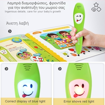 Πένα ανάγνωσης με σημείο για την πρώιμη εκπαίδευση, αναγνώστης βιβλίων-καρτών, διαδραστικός ήχος και αφή για παιδιά 4–6 ετών