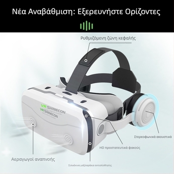 VR headset για κινητό τηλέφωνο με ενσωματωμένα ακουστικά, 3D υποστήριξη, οθόνη 4.7–7.2 ιντσών, πλαστικό σώμα