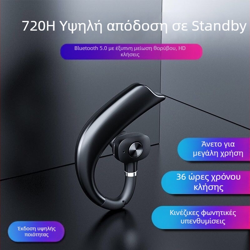 Ασύρματο Bluetooth ακουστικό για ένα αυτί με κράτημα στο αυτί, αθλητικό μοντέλο, Bluetooth 5.0, εμβέλεια 10 μ., διάρκεια μπαταρίας >8 ώρες, υποστηρίζει κλήσεις και μουσική