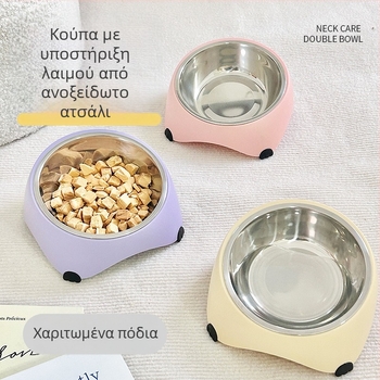 Δοχείο τροφίμων για γάτες και σκύλους με κεκλιμένο άκρο και αντιολισθητικό υπόστρωμα; υλικά PP, TPR και ανοξείδωτος χάλυβας