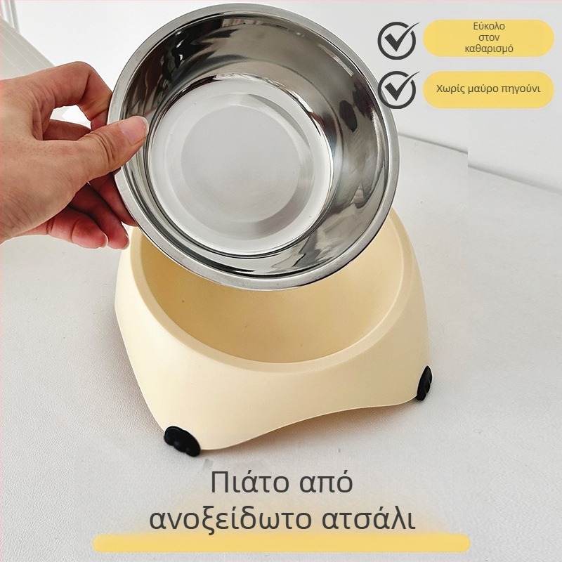 Δοχείο τροφίμων για γάτες και σκύλους με κεκλιμένο άκρο και αντιολισθητικό υπόστρωμα; υλικά PP, TPR και ανοξείδωτος χάλυβας