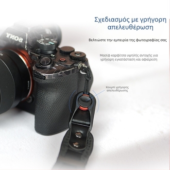 Κορδόνι κάμερας για τον καρπό με παχυσμένο υλικό κατάδυσης, κλείσιμο γρήγορης απελευθέρωσης και ανθεκτικό μικροϊνών δέρμα; Μοντέλο 20250526; μέγιστη φόρτιση 50 kg; συμβατό με διάφορες DSLR και mirrorless κάμερες