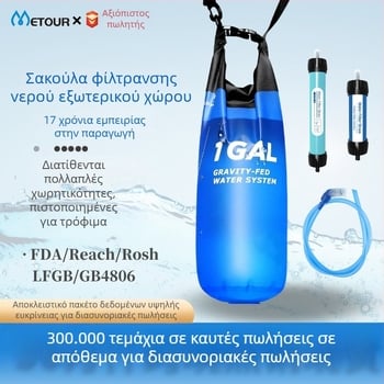 Φορητή σακούλα νερού με φίλτρο για εξωτερική χρήση, αναδιπλούμενος 1 γαλόνι, TPU