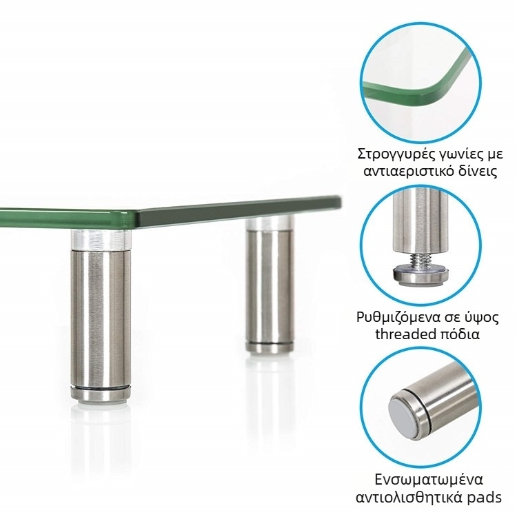 Στήριξη οθόνης από tempered glass με ρύθμιση ύψους, PS-MS010C, Pasheng, για οθόνες έως 15 ιντσών, βάρος 3.2 kg