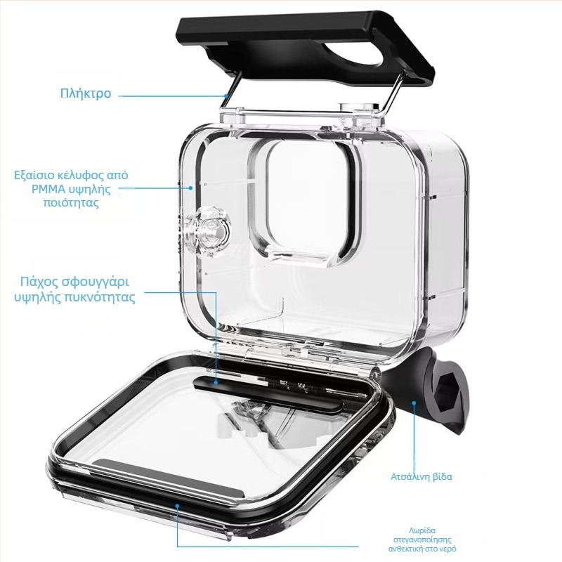 Υδατοστεγής θήκη κατάδυσης για GoPro Hero9-13, PC υλικό, κατασκευασμένο με έγχυση, συμβατό με GoPro 9-13 (PC υλικό; έγχυση; συμβατό GoPro 9-13)