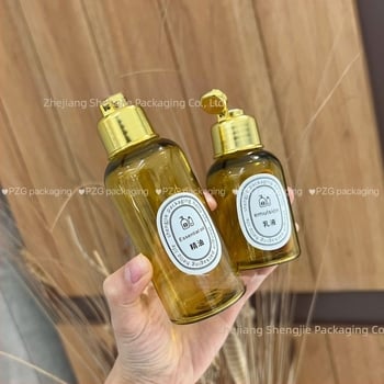 Μπουκάλι PET με καπάκι flip για λάδια μπάνιου και καλλυντική συσκευασία — Blow molding, επεξεργασία επιφάνειας με ετικέτα, καπάκι περιλαμβάνεται