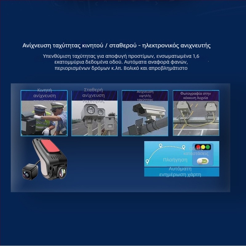 Καταγραφέας οδήγησης αυτοκινήτου με διπλή εμπρός/πίσω κάμερα, πλοήγηση GPS, 1080p, ευρυγώνιο 170°, φακός F1.5