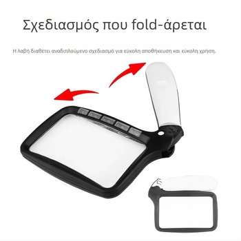 Chuda φορητός αναδιπλούμενος τετράγωνος μεγεθυντικός φακός ανάγνωσης με 5 LED φώτα, μοντέλο 10863, με κουμπί ενεργοποίησης