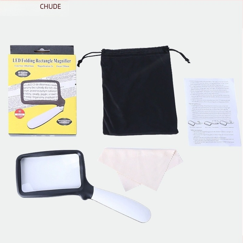 Chuda φορητός αναδιπλούμενος τετράγωνος μεγεθυντικός φακός ανάγνωσης με 5 LED φώτα, μοντέλο 10863, με κουμπί ενεργοποίησης