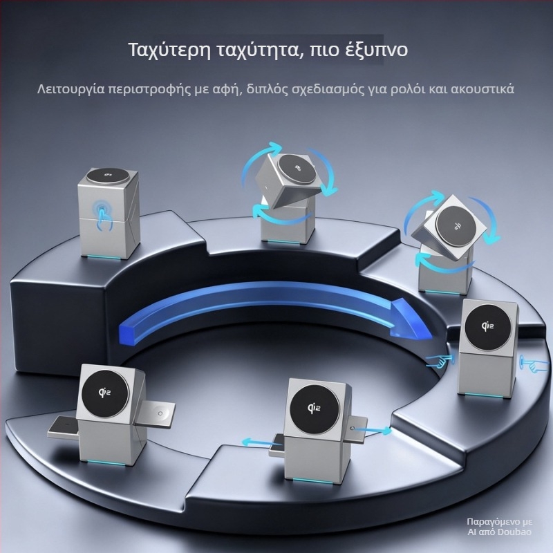 Qi2 3-σε-1 περιστρεφόμενο ασύρματο φορτιστή με MagSafe μαγνητική φόρτιση, 15W γρήγορη φόρτιση, θύρα USB-C